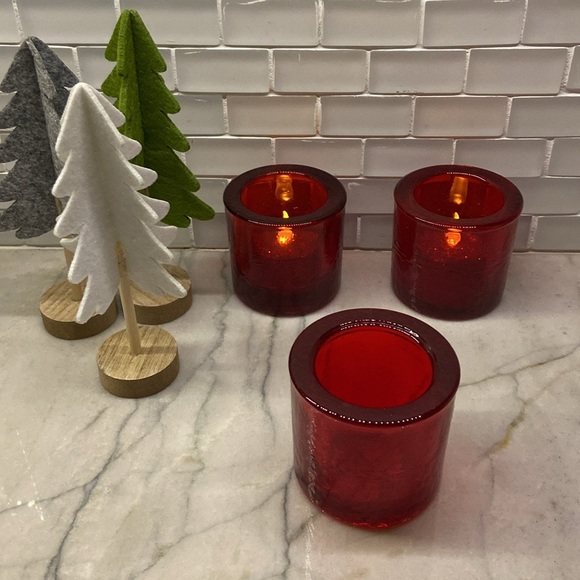 Pottery Barn Hammered Glass Votive Candle Holder Set of 3 Red - Picture 14 of 17